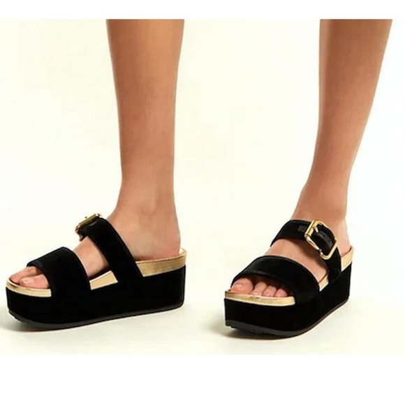 Prada Shoes - Prada Navy Blue and Tan Platform Sandals